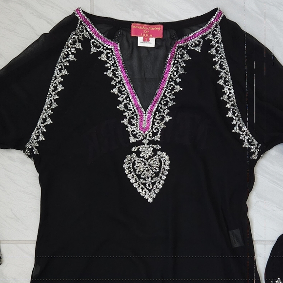 Monisha Jaising × Tabla Sheer Black Sequin New York Embellished Tunic Top - Picture 6 of 12